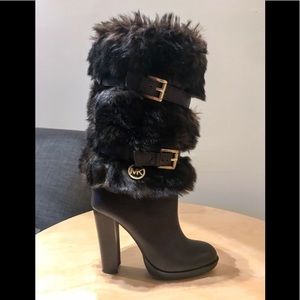 MK Carlie Fur Heel Boots sz 7